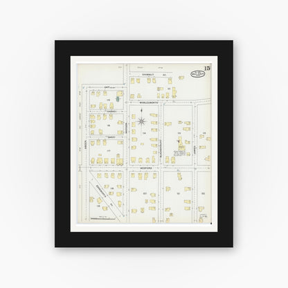 Old map wall art mockup — black gallery frame with white mat — Sanborn Fire Insurance Map from Malden, Middlesex County, Massachusetts (1892), Sheet #0015