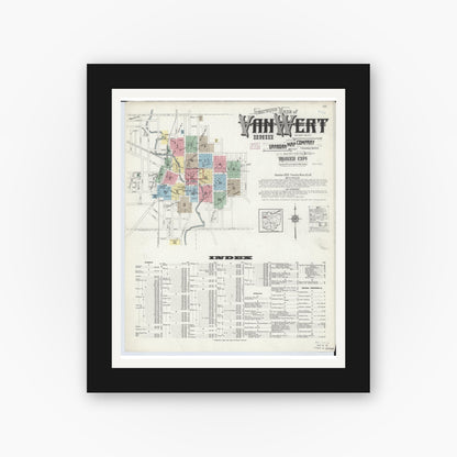 Old map wall art mockup — black gallery frame with white mat — Sanborn Fire Insurance Map from Van Wert, Van Wert County, Ohio (1914), Sheet #0001