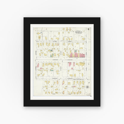Old map wall art mockup — black gallery frame with white mat — Sanborn Fire Insurance Map from New Carlisle, Saint Joseph County, Indiana (1899), Sheet #0002