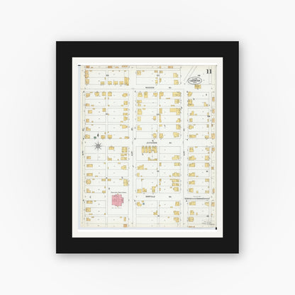 Old map wall art mockup — black gallery frame with white mat — Sanborn Fire Insurance Map from Cambridge, Guernsey County, Ohio (1901), Sheet #0011