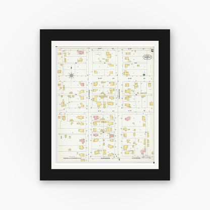 Old map wall art mockup — black gallery frame with white mat — Sanborn Fire Insurance Map from Van Wert, Van Wert County, Ohio (1901), Sheet #0002