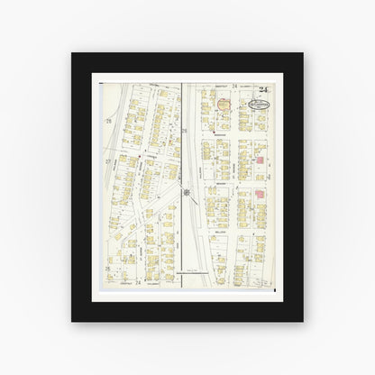 Old map wall art mockup — black gallery frame with white mat — Sanborn Fire Insurance Map from East Liverpool, Columbiana County, Ohio (1913), Sheet #0024
