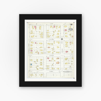 Old map wall art mockup — black gallery frame with white mat — Sanborn Fire Insurance Map from Saint Johns, Clinton County, Michigan (1918), Sheet #0010