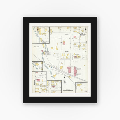 Old map wall art mockup — black gallery frame with white mat — Sanborn Fire Insurance Map from Hagerstown, Wayne County, Indiana (1901), Sheet #0002