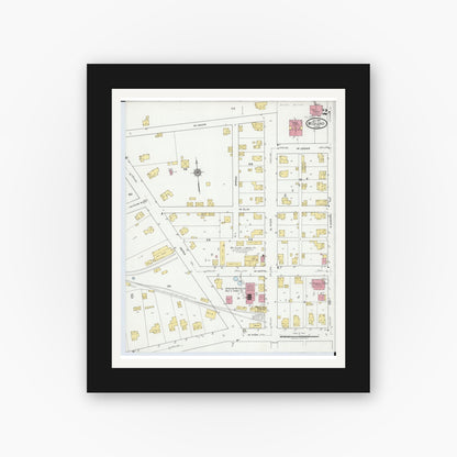 Old map wall art mockup — black gallery frame with white mat — Sanborn Fire Insurance Map from Mount Gilead, Morrow County, Ohio (1919), Sheet #0002