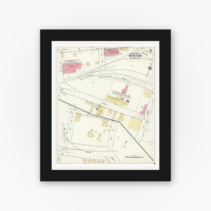 Old map wall art mockup — black gallery frame with white mat — Sanborn Fire Insurance Map from North Wilkesboro, Wilkes County, North Carolina (1920), Sheet #0005