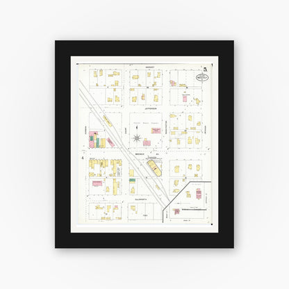 Old map wall art mockup — black gallery frame with white mat — Sanborn Fire Insurance Map from Waverly, Bremer County, Iowa (1905), Sheet #0005