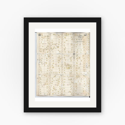 Old map wall art mockup — black gallery frame with white mat — Sanborn Fire Insurance Map from Hilo, Hawaii County, Hawaii (1957), Sheet #0030