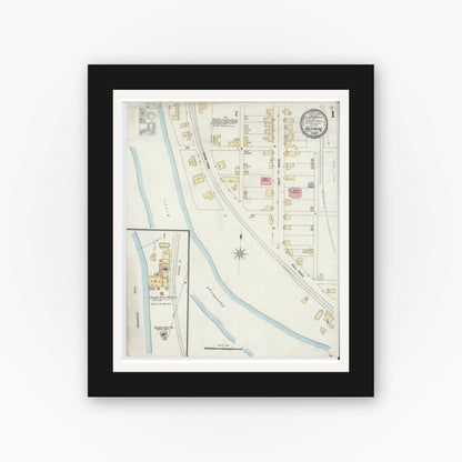 Old map wall art mockup — black gallery frame with white mat — Sanborn Fire Insurance Map from Saltsburg, Indiana County, Pennsylvania (1897) - Complete Map Set