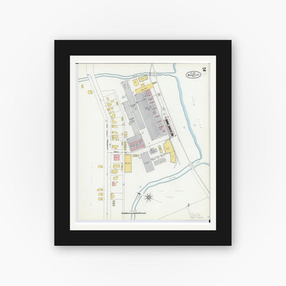 Old map wall art mockup — black gallery frame with white mat — Sanborn Fire Insurance Map from Wellsville, Columbiana County, Ohio (1903), Sheet #0002