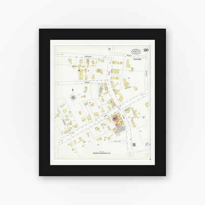 Old map wall art mockup — black gallery frame with white mat — Sanborn Fire Insurance Map from Natick, Middlesex County, Massachusetts (1909), Sheet #0020