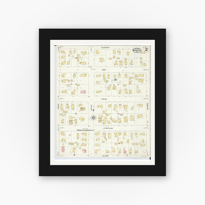 Old map wall art mockup — black gallery frame with white mat — Sanborn Fire Insurance Map from Dowagiac, Cass County, Michigan (1908), Sheet #0002