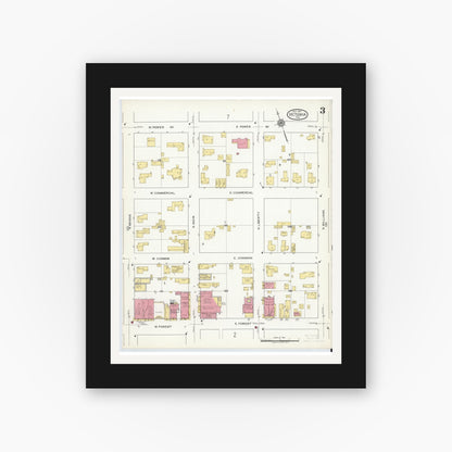 Old map wall art mockup — black gallery frame with white mat — Sanborn Fire Insurance Map from Victoria, Victoria County, Texas (1917), Sheet #0003