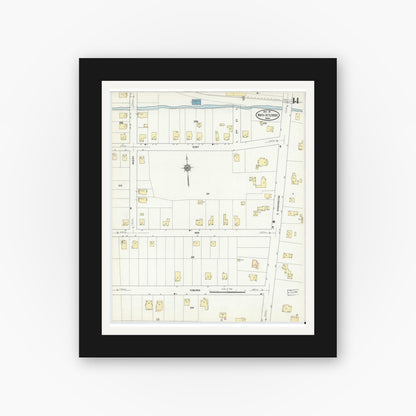 Old map wall art mockup — black gallery frame with white mat — Sanborn Fire Insurance Map from North Attleborough, Bristol County, Massachusetts (1911), Sheet #0014
