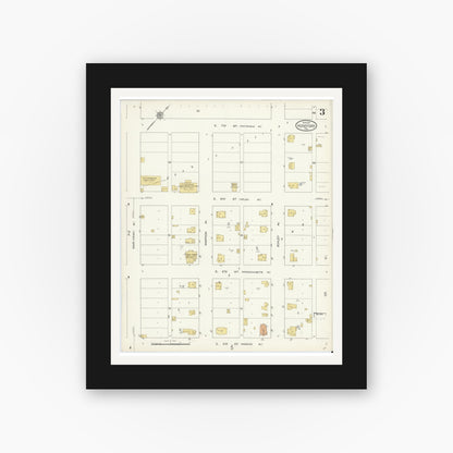 Old map wall art mockup — black gallery frame with white mat — Sanborn Fire Insurance Map from Hereford, Deaf Smith County, Texas (1913), Sheet #0003