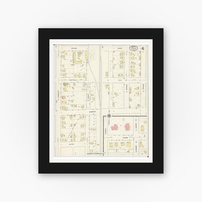 Old map wall art mockup — black gallery frame with white mat — Sanborn Fire Insurance Map from Polo, Ogle County, Illinois (1913), Sheet #0006