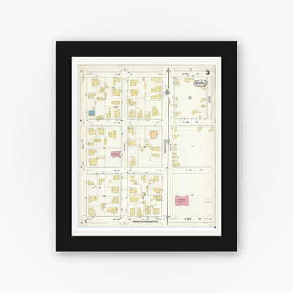 Old map wall art mockup — black gallery frame with white mat — Sanborn Fire Insurance Map from Greenville, Pitt County, North Carolina (1916), Sheet #0003