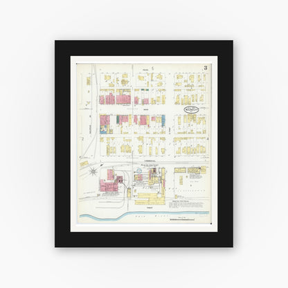 Old map wall art mockup — black gallery frame with white mat — Sanborn Fire Insurance Map from Mound City, Pulaski County, Illinois (1907), Sheet #0003