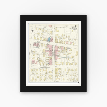 Old map wall art mockup — black gallery frame with white mat — Sanborn Fire Insurance Map from Saint Paris, Champaign County, Ohio (1914), Sheet #0003