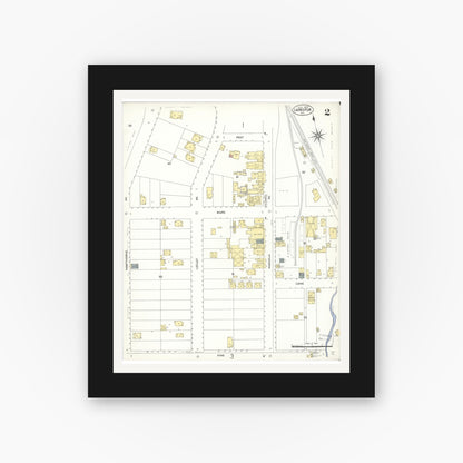 Old map wall art mockup — black gallery frame with white mat — Sanborn Fire Insurance Map from Larkspur, Marin County, California (1909), Sheet #0002