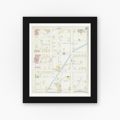 Old map wall art mockup — black gallery frame with white mat — Sanborn Fire Insurance Map from Redkey, Jay County, Indiana (1895), Sheet #0003