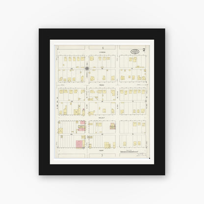 Old map wall art mockup — black gallery frame with white mat — Sanborn Fire Insurance Map from Teague, Freestone County, Texas (1914), Sheet #0002