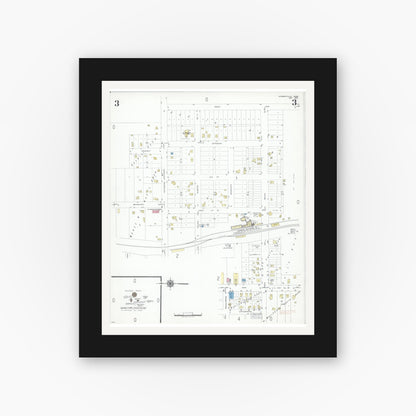 Old map wall art mockup — black gallery frame with white mat — Sanborn Fire Insurance Map from Stewartville, Olmsted County, Minnesota (1950), Sheet #0003