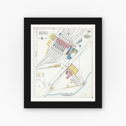 Old map wall art mockup — black gallery frame with white mat — Sanborn Fire Insurance Map from Boyne City, Charlevoix County, Michigan (1919), Sheet #0016