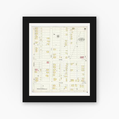Old map wall art mockup — black gallery frame with white mat — Sanborn Fire Insurance Map from Covington, Independent Cities, Virginia (1907), Sheet #0009