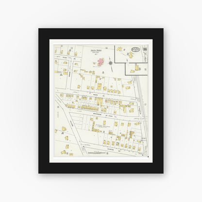 Old map wall art mockup — black gallery frame with white mat — Sanborn Fire Insurance Map from Nyack, Rockland County, New York. (1919), Sheet #0016