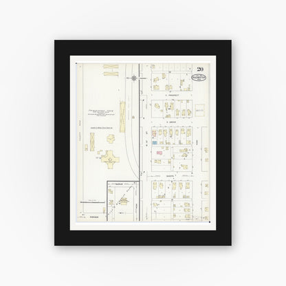 Old map wall art mockup — black gallery frame with white mat — Sanborn Fire Insurance Map from Rochester, Olmsted County, Minnesota (1914), Sheet #0020