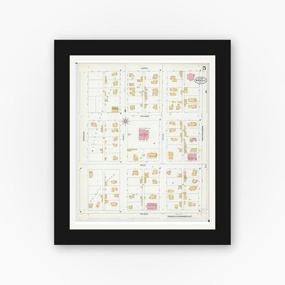 Old map wall art mockup — black gallery frame with white mat — Sanborn Fire Insurance Map from Rochelle, Ogle County, Illinois (1899), Sheet #0005