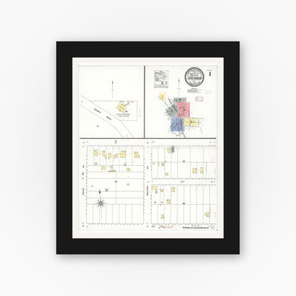 Old map wall art mockup — black gallery frame with white mat — Sanborn Fire Insurance Map from Corte Madera, Marin County, California (1909) - Complete Map Set