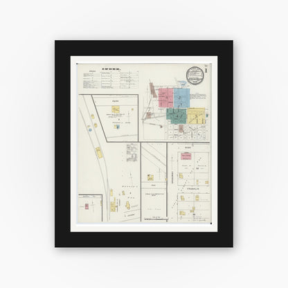 Old map wall art mockup — black gallery frame with white mat — Sanborn Fire Insurance Map from Spring Valley, Fillmore County, Minnesota (1894) - Complete Map Set