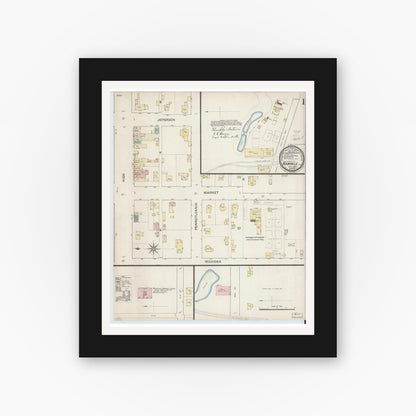 Old map wall art mockup — black gallery frame with white mat — Sanborn Fire Insurance Map from Rockville, Parke County, Indiana (1887) - Complete Map Set