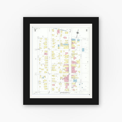 Old map wall art mockup — black gallery frame with white mat — Sanborn Fire Insurance Map from West Milton, Miami County, Ohio (1951), Sheet #0002