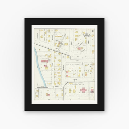 Old map wall art mockup — black gallery frame with white mat — Sanborn Fire Insurance Map from Fort Atkinson, Jefferson County, Wisconsin (1898), Sheet #0005