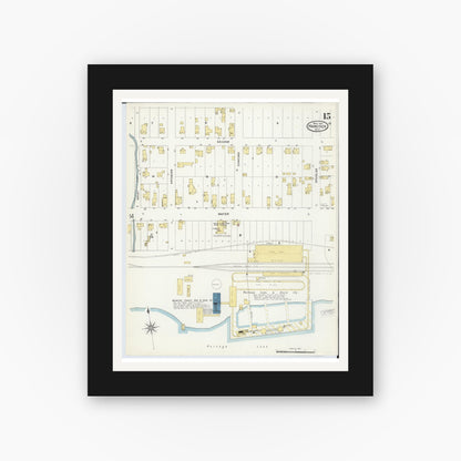 Old map wall art mockup — black gallery frame with white mat — Sanborn Fire Insurance Map from Hancock, Houghton County, Michigan (1907), Sheet #0015