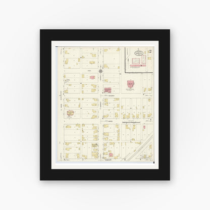 Old map wall art mockup — black gallery frame with white mat — Sanborn Fire Insurance Map from Shreve, Wayne County, Ohio (1913), Sheet #0002