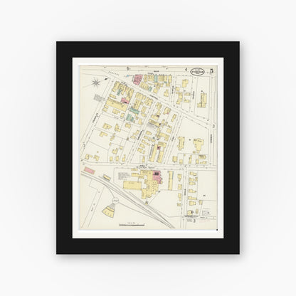 Old map wall art mockup — black gallery frame with white mat — Sanborn Fire Insurance Map from Stoneham, Middlesex County, Massachusetts (1897), Sheet #0005