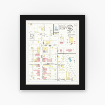 Old map wall art mockup — black gallery frame with white mat — Sanborn Fire Insurance Map from Winfield, Henry County, Iowa (1917), Sheet #0001