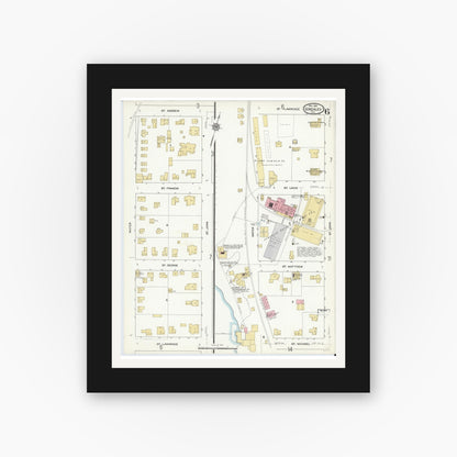 Old map wall art mockup — black gallery frame with white mat — Sanborn Fire Insurance Map from Gonzales, Gonzales County, Texas (1912), Sheet #0006