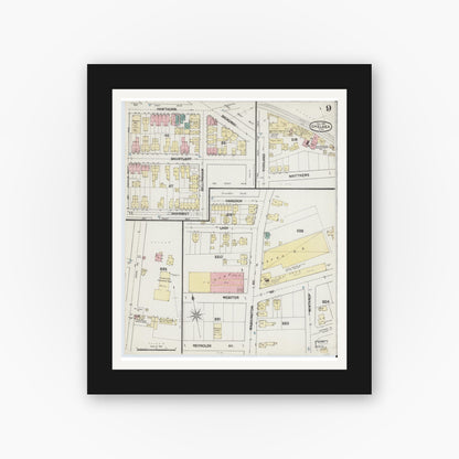 Old map wall art mockup — black gallery frame with white mat — Sanborn Fire Insurance Map from Chelsea, Suffolk County, Massachusetts (1889), Sheet #0009