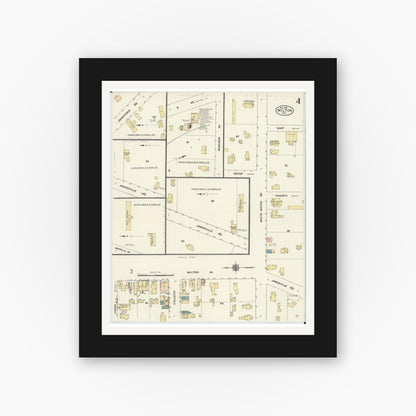 Old map wall art mockup — black gallery frame with white mat — Sanborn Fire Insurance Map from Milton, Rock County, Wisconsin (1909), Sheet #0004