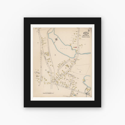 Old map wall art mockup — black gallery frame with white mat — Sanborn Fire Insurance Map from Grafton, Worcester County, Massachusetts (1922), Sheet #0003