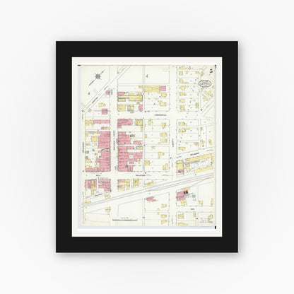 Old map wall art mockup — black gallery frame with white mat — Sanborn Fire Insurance Map from Leipsic, Putnam County, Ohio (1910), Sheet #0005