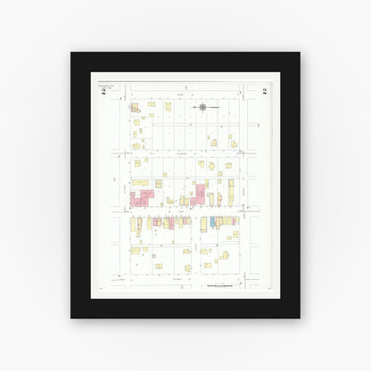 Old map wall art mockup — black gallery frame with white mat — Sanborn Fire Insurance Map from Greenwood, Clark County, Wisconsin (1940), Sheet #0002
