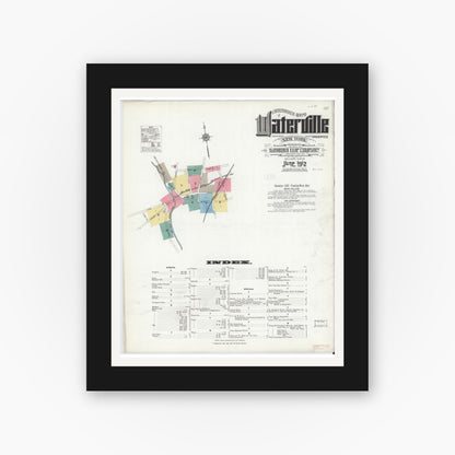 Old map wall art mockup — black gallery frame with white mat — Sanborn Fire Insurance Map from Waterville, Oneida County, New York (1912) - Complete Map Set