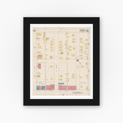 Old map wall art mockup — black gallery frame with white mat — Sanborn Fire Insurance Map from Burbank, Los Angeles County, California (1923), Sheet #0021