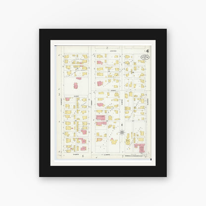 Old map wall art mockup — black gallery frame with white mat — Sanborn Fire Insurance Map from Kenton, Hardin County, Ohio (1902), Sheet #0004